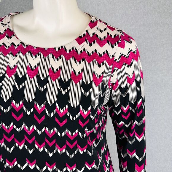 Susan Graver Womans Sz Large Blouse Black Long Tie Sleeve Stretch Abstract - Picture 4 of 11